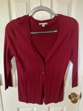 New York & Company Deep Red Button-Front Cardigan